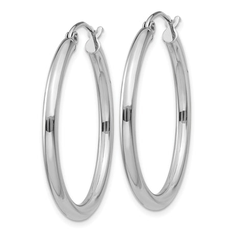 14k White Gold Hoop Earrings, Classic Polished Round Thin Hoops, Lightweight Minimalist Jewelry