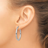 14k White Gold Hoop Earrings, Classic Polished Round Thin Hoops, Lightweight Minimalist Jewelry