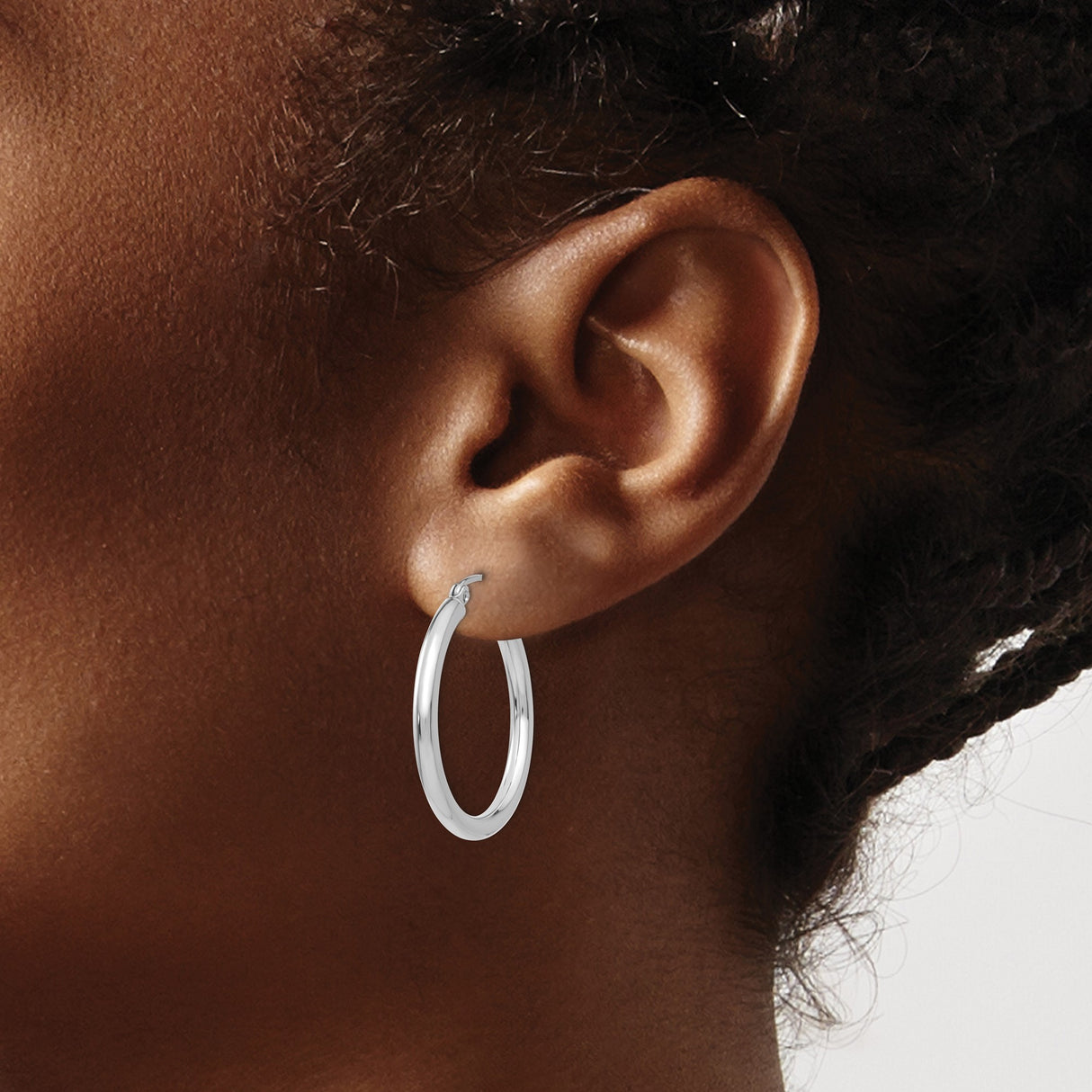 14k White Gold Hoop Earrings, Polished Minimalist Design, Lightweight Everyday Jewelry for Women