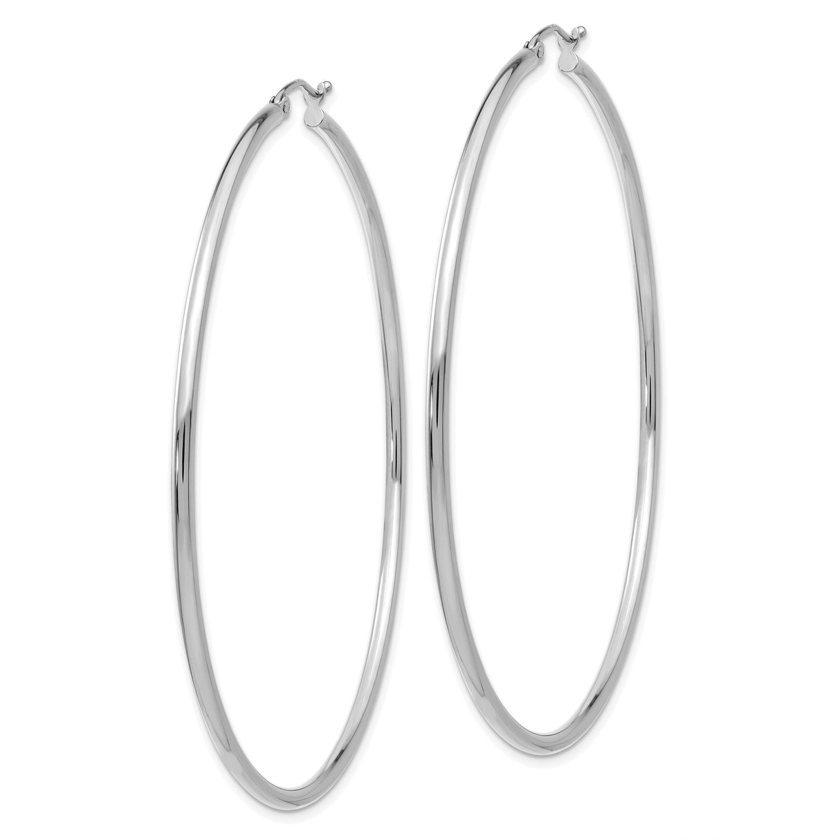 14k White Gold Hoop Earrings, Large Round Minimalist Polished Design for Women