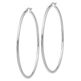 14k White Gold Hoop Earrings, Large Round Minimalist Polished Design for Women