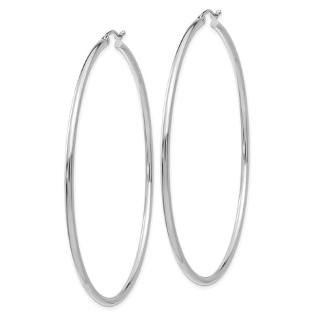 14k White Gold Hoop Earrings, Large Round Minimalist Polished Design for Women