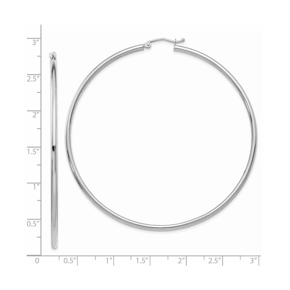 14k White Gold Hoop Earrings, Large Round Minimalist Polished Design for Women