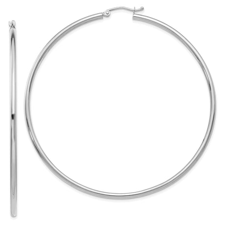 14k White Gold Hoop Earrings, Large Round Minimalist Polished Design for Women