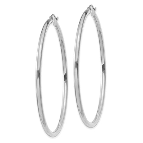 14k White Gold Hoop Earrings, Lightweight Polished Round Hoops, Minimalist Style for Women