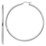 14k White Gold Hoop Earrings, Lightweight Polished Round Hoops, Minimalist Style for Women
