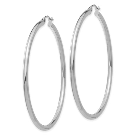 14k White Gold Hoop Earrings, Lightweight Polished Round Design, Minimalist Modern Style