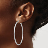 14k White Gold Hoop Earrings, Lightweight Polished Round Design, Minimalist Modern Style