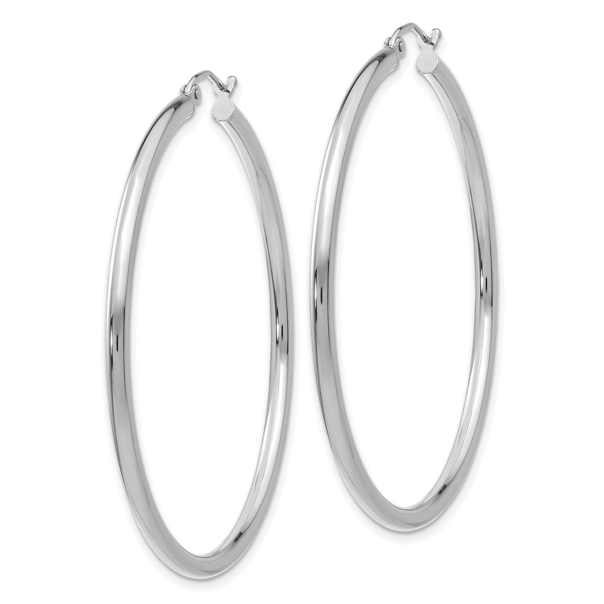 14k White Gold Hoop Earrings, Classic Polished Round Design, Lightweight Minimalist Style