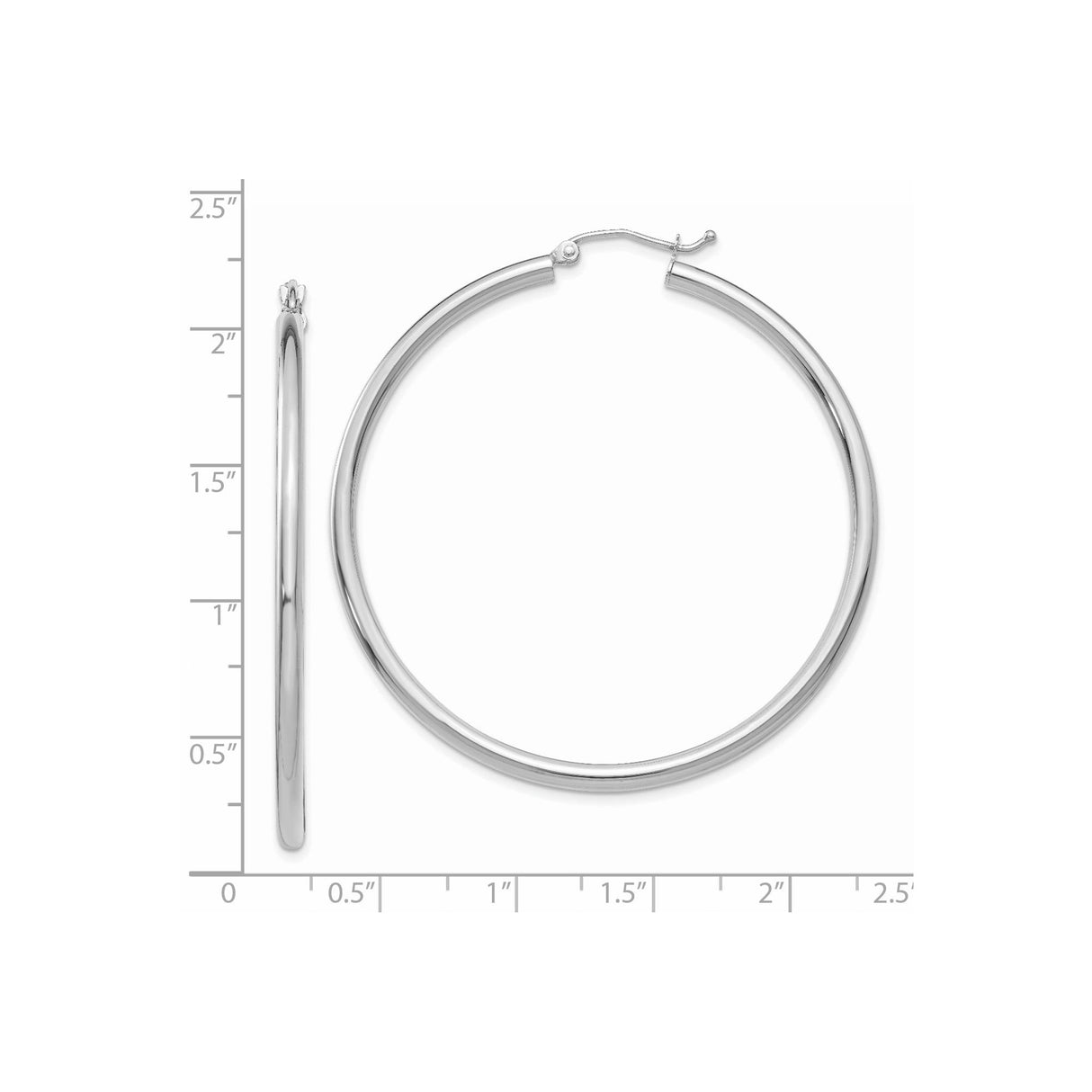14k White Gold Hoop Earrings, Classic Polished Round Design, Lightweight Minimalist Style