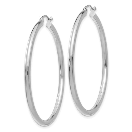 14k White Gold Hoop Earrings, Lightweight Polished Hollow Round Design for Women