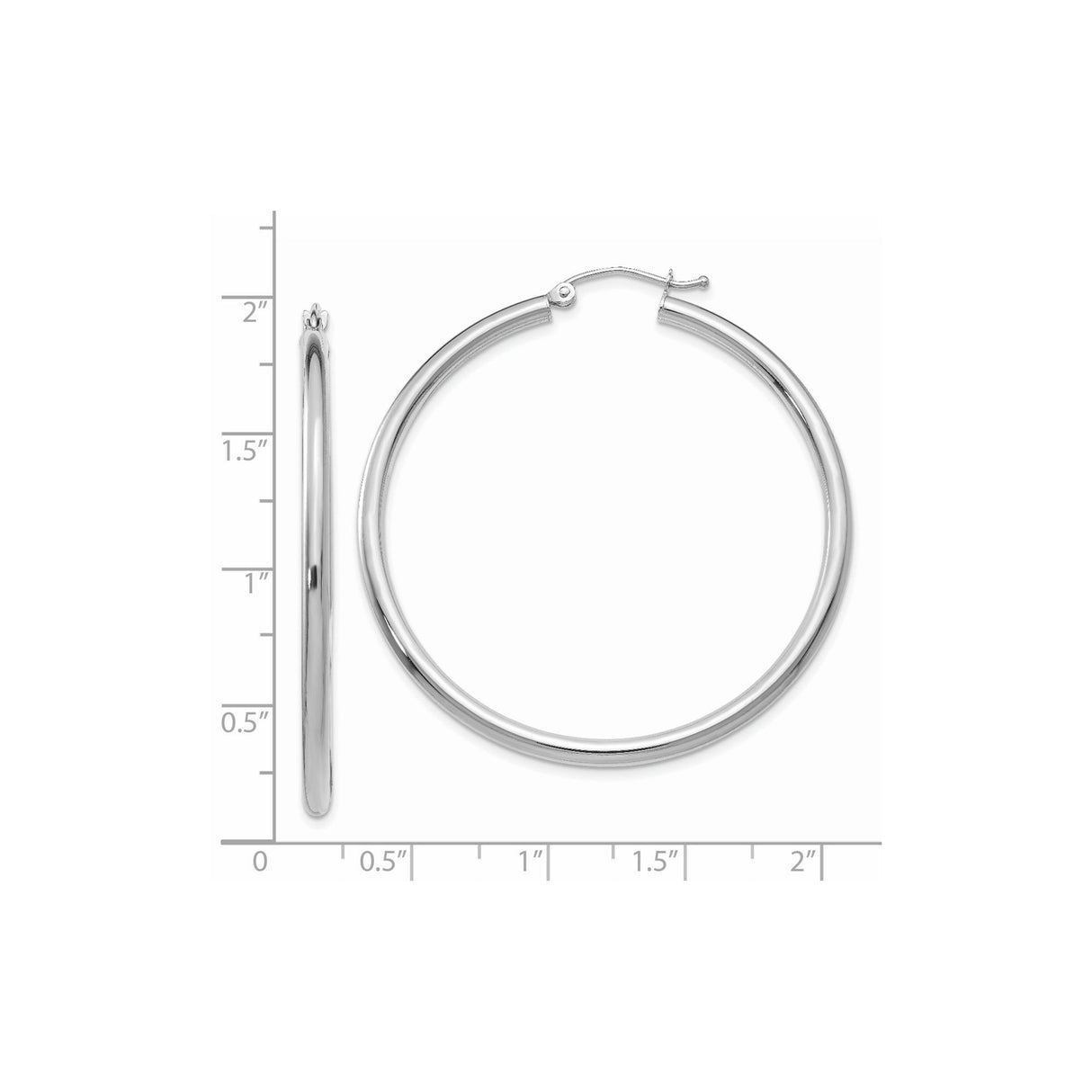 14k White Gold Hoop Earrings, Lightweight Polished Hollow Round Design for Women