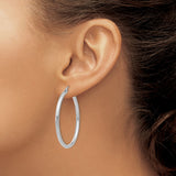 14k White Gold Hoop Earrings, Medium Round Polished Hoops with Latch Back Closure