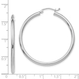 14k White Gold Hoop Earrings, Medium Round Polished Hoops with Latch Back Closure