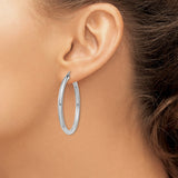 14k White Gold Hoop Earrings, Polished Lightweight Round Design with Hinge Closure