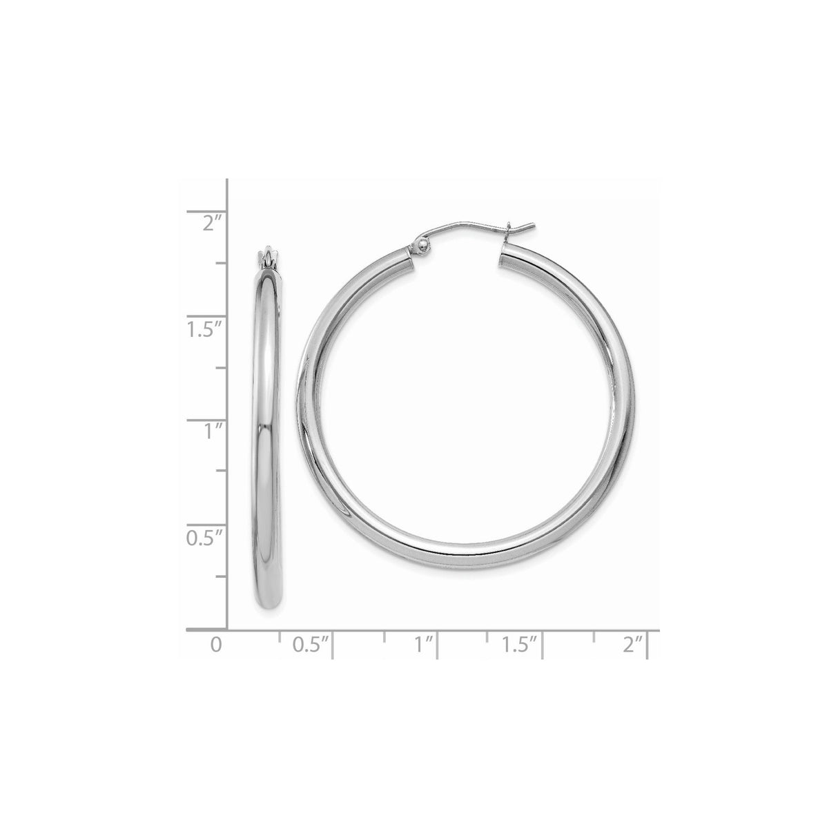 14k White Gold Hoop Earrings, Polished Lightweight Round Design with Hinge Closure