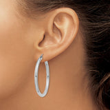 14k White Gold Hoop Earrings, Medium Size with Polished Finish, Lightweight Classic Style