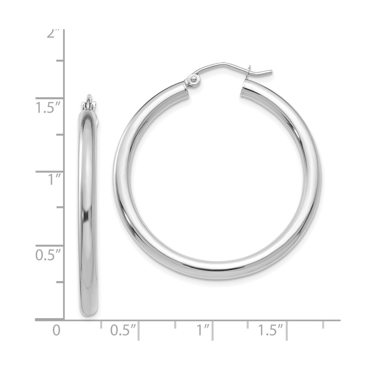 14k White Gold Hoop Earrings, Classic Round Lightweight Hinged Hoops, High Polish Minimalist Style