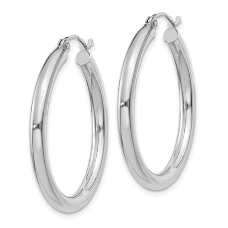 14k White Gold Hoop Earrings, Classic Polished Round Lightweight Hoops, Minimalist Style for Women