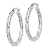 14k White Gold Hoop Earrings, Polished Finish, Medium Size, Latch Back Closure, Minimalist Style