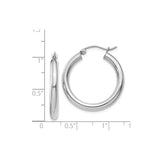 14k White Gold Hoop Earrings, Classic Round Polished Minimalist Design for Women