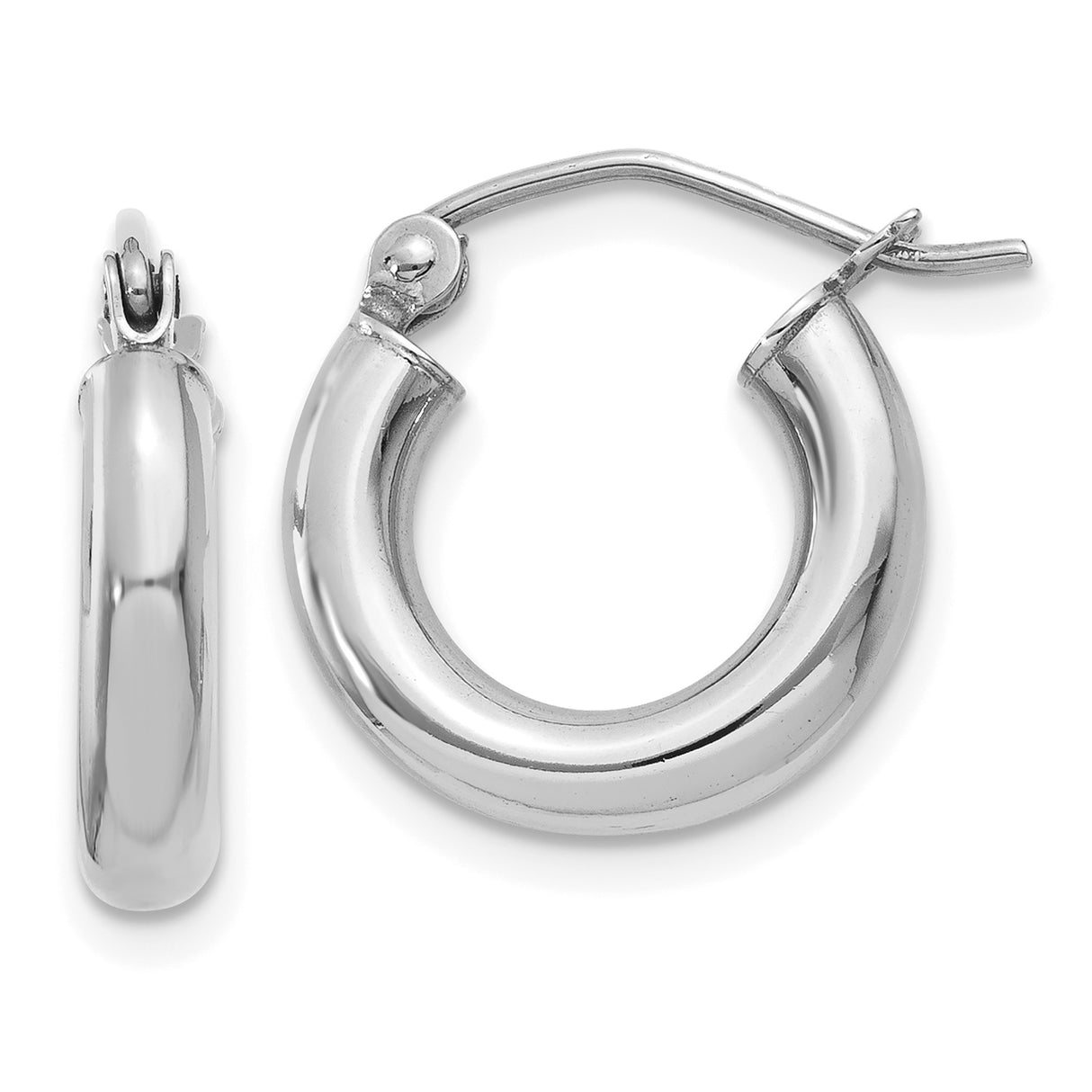 14k White Gold Hoop Earrings, Classic Polished Finish, Lightweight Everyday Style