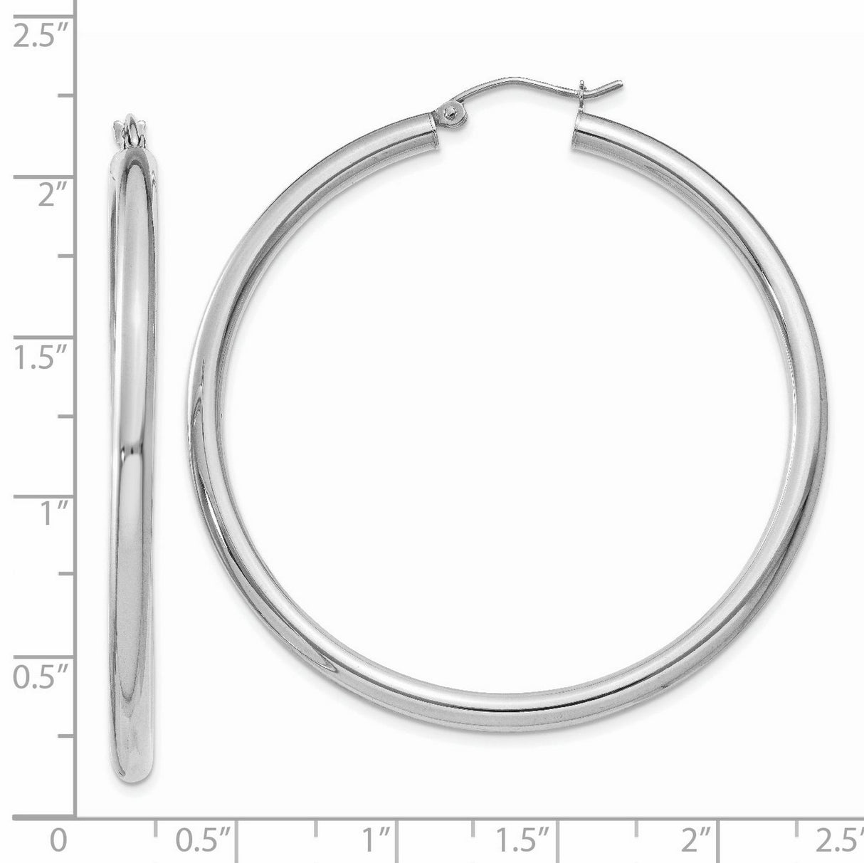 14k White Gold Hoop Earrings, Classic Round High Polish Lightweight Design for Women