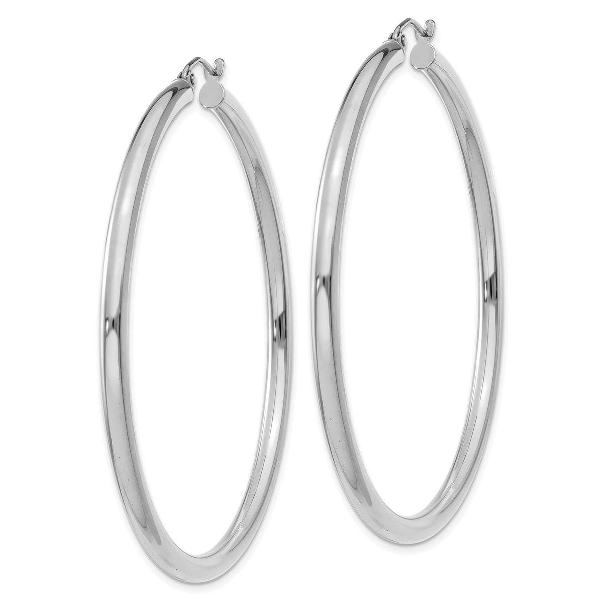 14k White Gold Hoop Earrings, Lightweight Medium Size with High Polish Finish, Snap Lock Closure