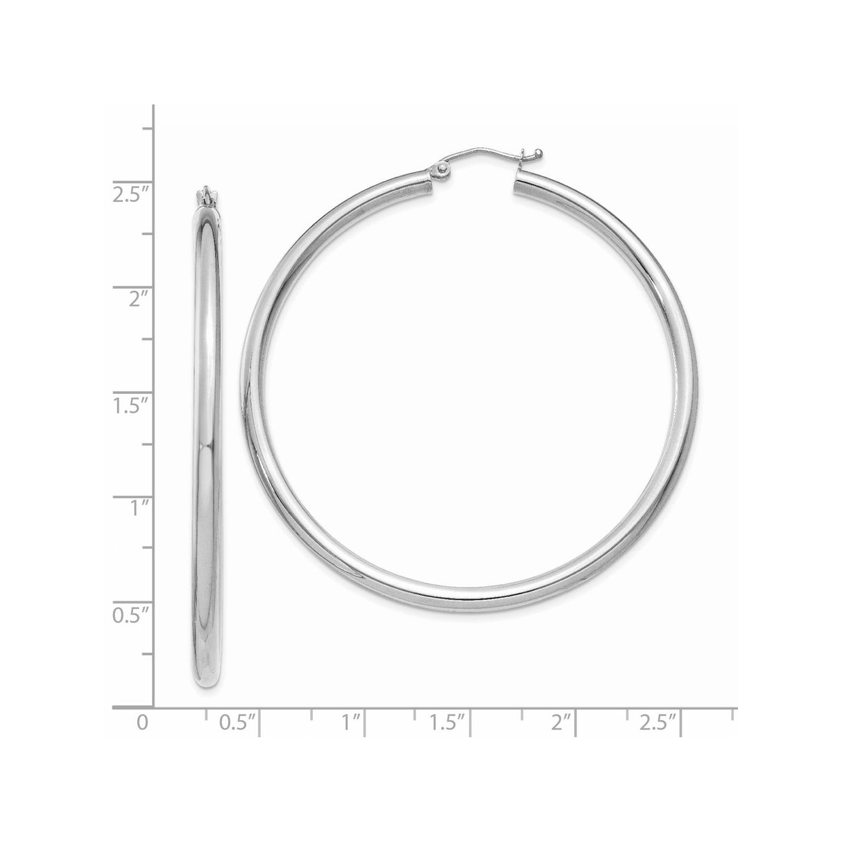 14k White Gold Hoop Earrings, Lightweight Medium Size with High Polish Finish, Snap Lock Closure