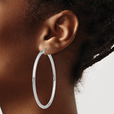 14k White Gold Hoop Earrings, Large Polished Round Hoops with Latch Closure for Women