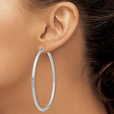 14k White Gold Hoop Earrings, High Polish Finish, Classic Round, Lightweight Medium to Large Hoops