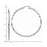 14k White Gold Hoop Earrings, Polished Lightweight Round Design, Secure Latch Back Closure