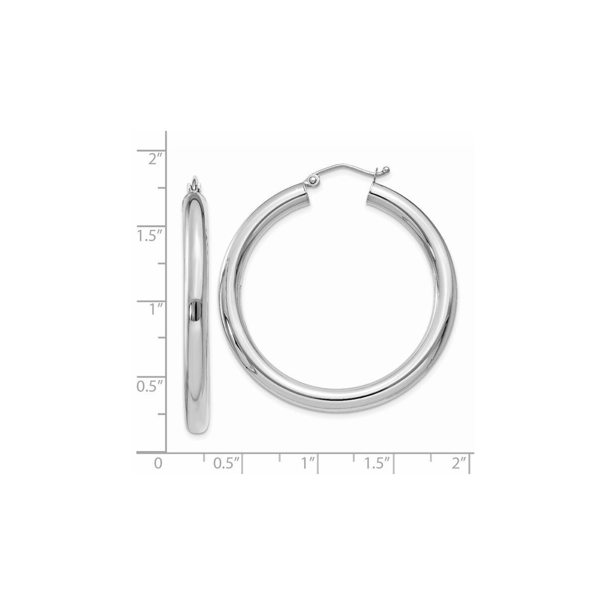 14k White Gold Hoop Earrings, High Polish Finish, Hinged Clasp, Lightweight Minimalist Design