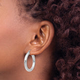 14k White Gold Hoop Earrings, Classic Round Polished Design, Lightweight Minimalist Style