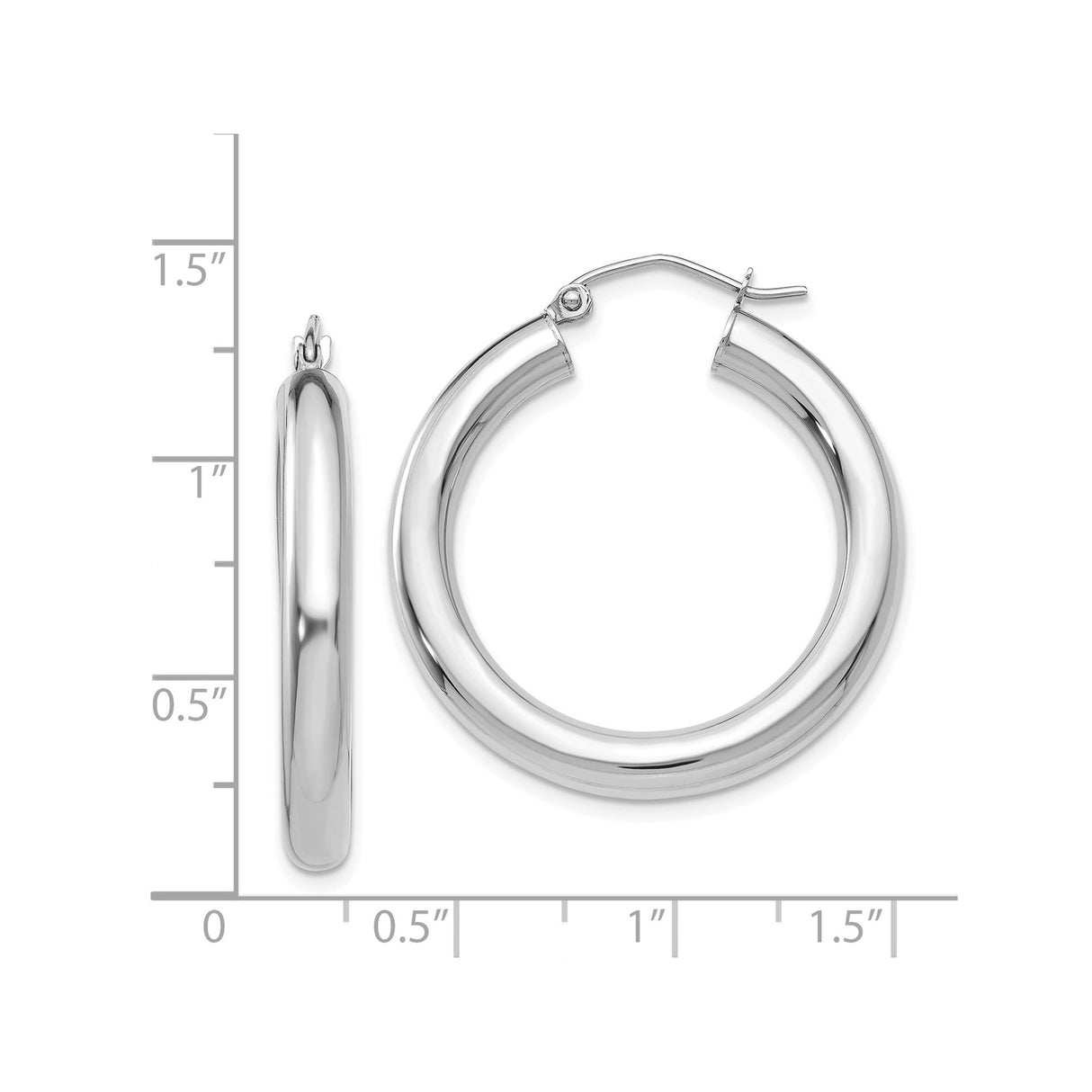 14k White Gold Hoop Earrings, Classic Round Polished Design, Lightweight Minimalist Style