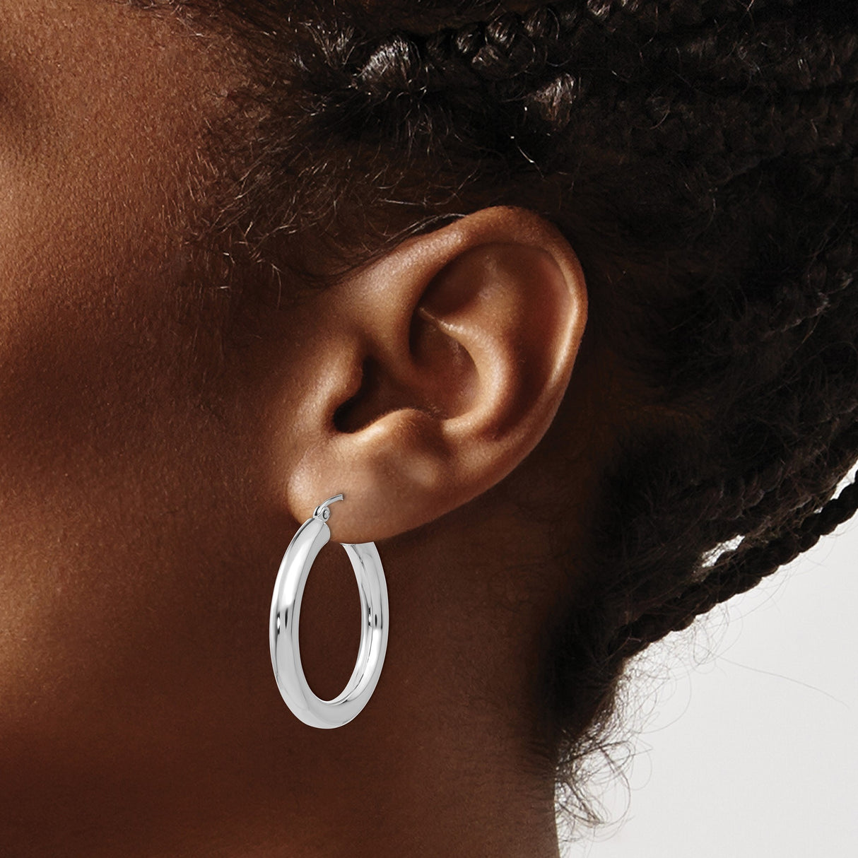14k White Gold Hoop Earrings, Classic Lightweight Round Design with High Polish Finish