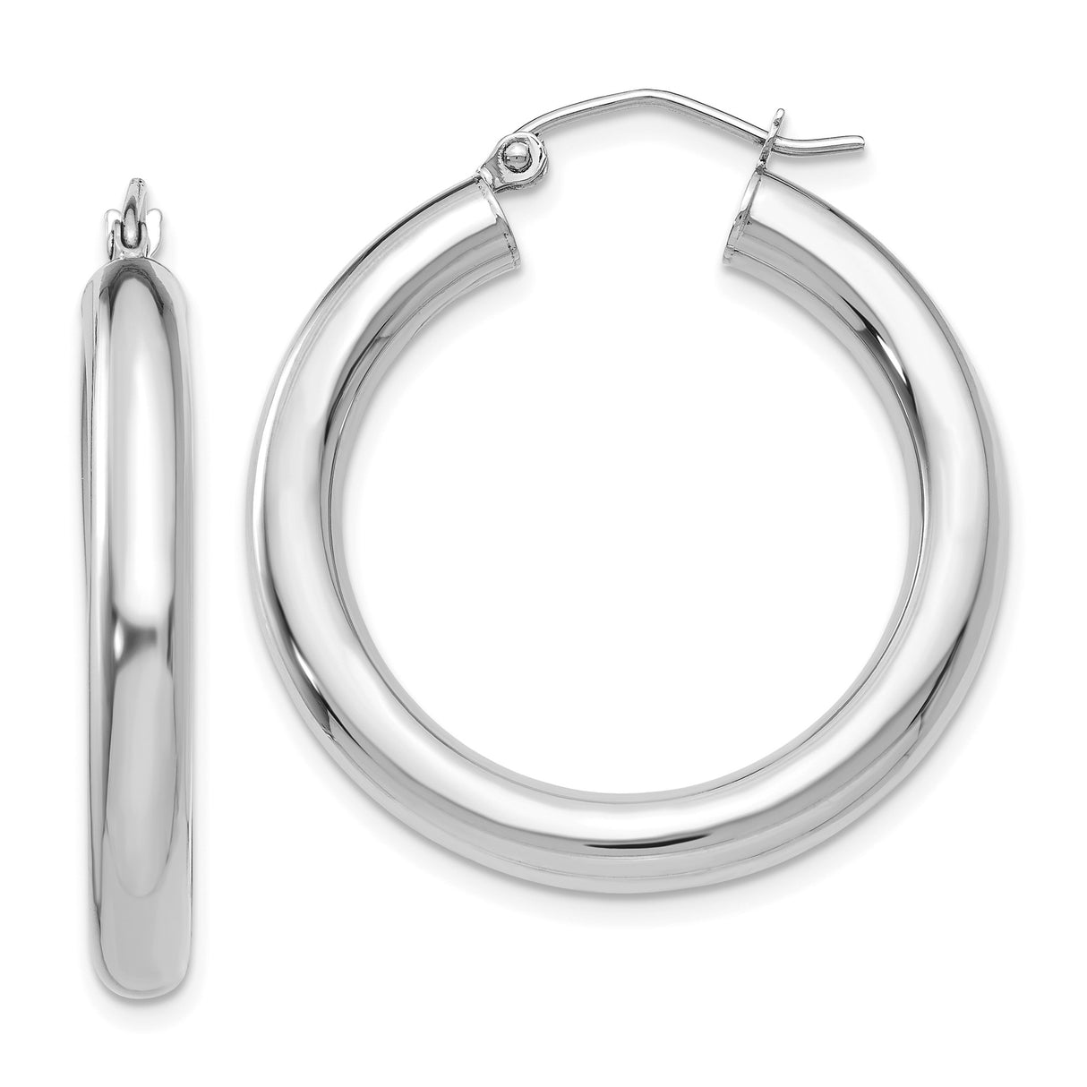 14k White Gold Hoop Earrings, Classic Lightweight Round Design with High Polish Finish