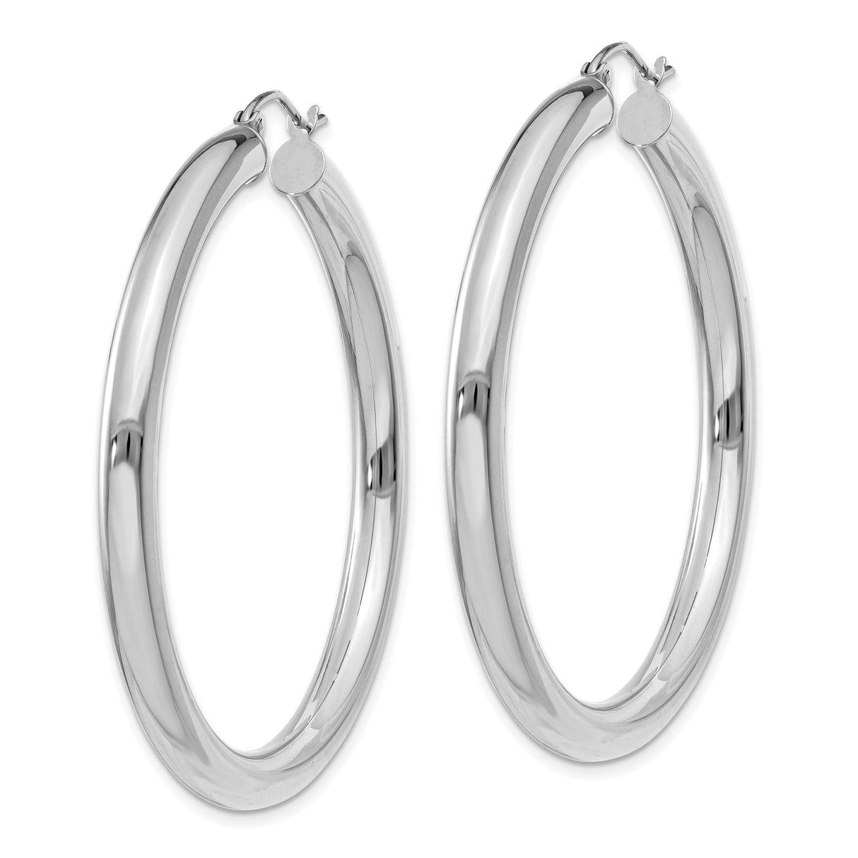 14k White Gold Hoop Earrings, Large Polished Round Design with Latch-Back Closure