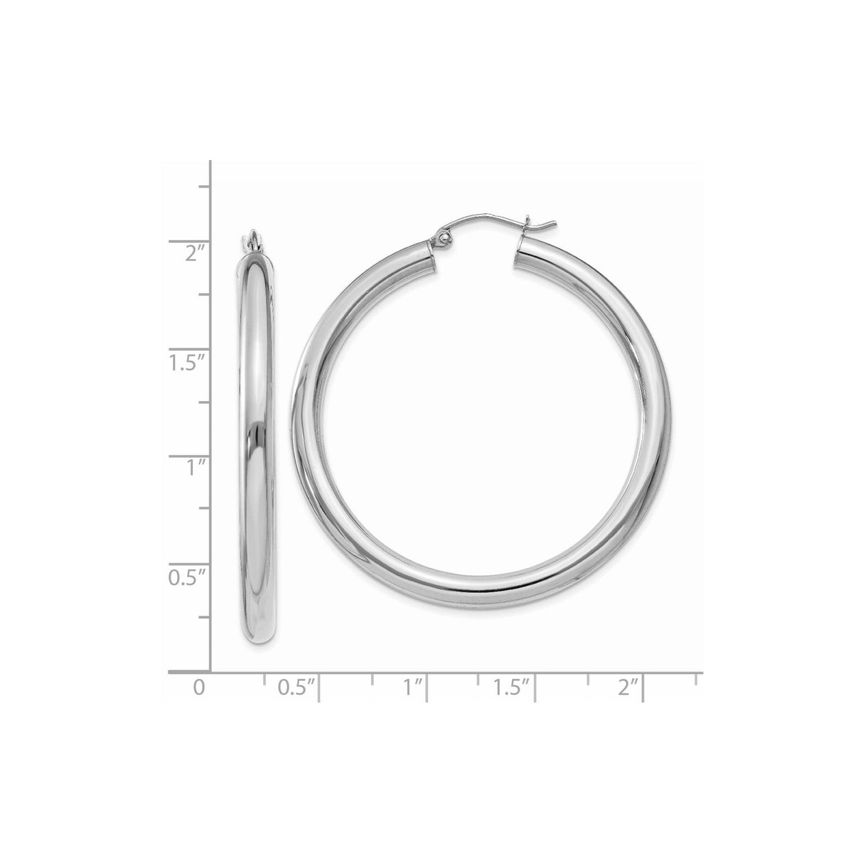 14k White Gold Hoop Earrings, Large Polished Round Design with Latch-Back Closure