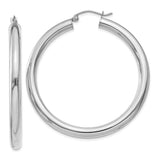 14k White Gold Hoop Earrings, Large Polished Round Design with Latch-Back Closure