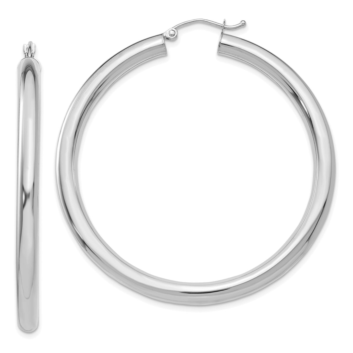 10k White Gold Hoop Earrings, Sleek Round Tube Design with Polished Finish
