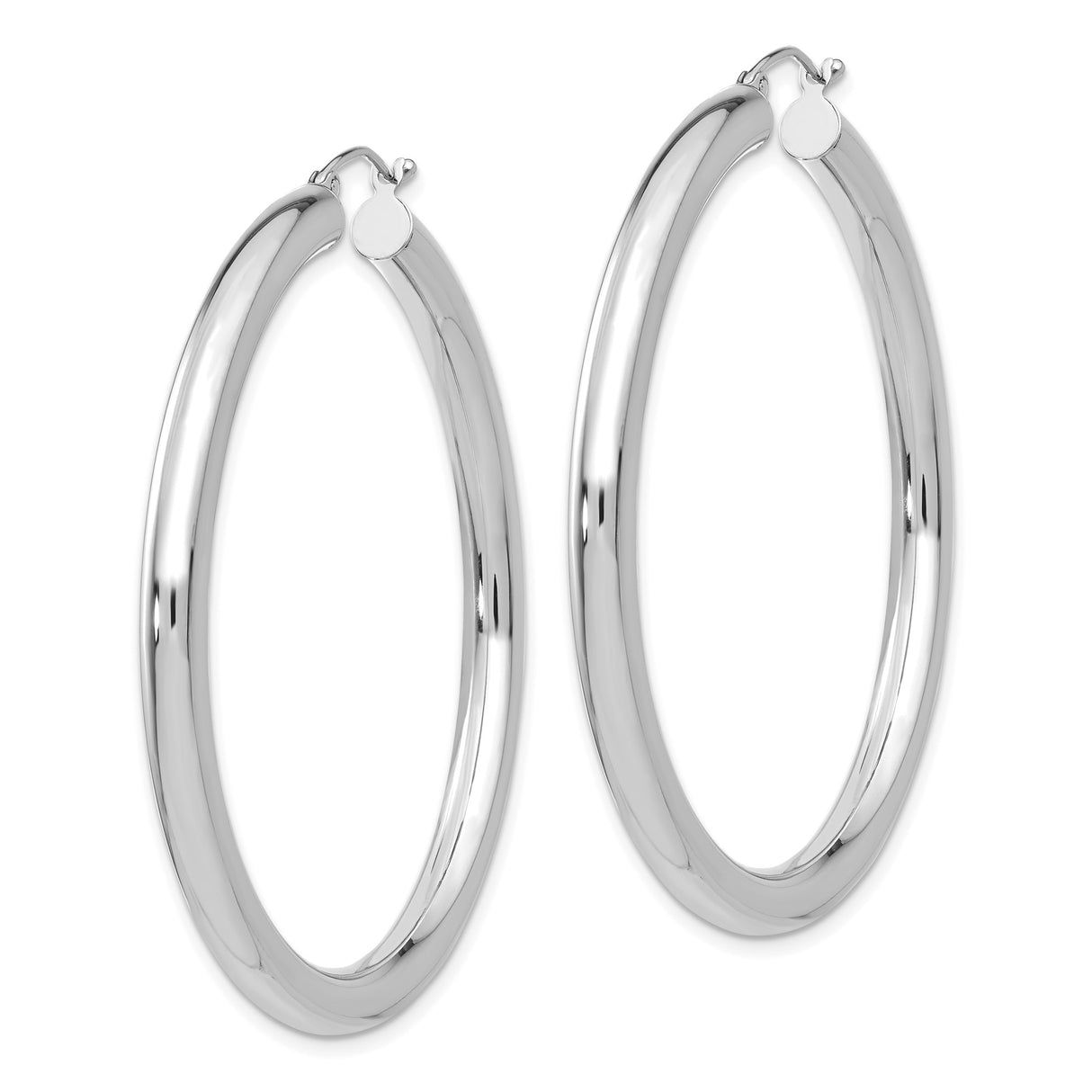 14k White Gold Hoop Earrings, Lightweight Polished Hoops with Latch Back Closure for Women