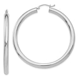 14k White Gold Hoop Earrings, Classic Round Tube Design, High-Polish Minimalist Style