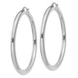 14k White Gold Hoop Earrings, Classic Round Tube Design, High Polish Finish