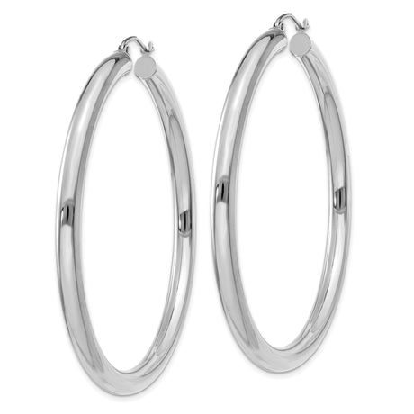 14k White Gold Hoop Earrings, Classic Round Tube Design, High Polish Finish