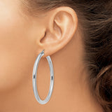 10k White Gold Hoop Earrings, 4mm x 55mm Medium Tube Hoops with Latch Back Closure