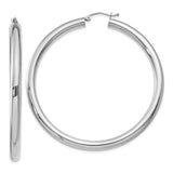 14k White Gold Hoop Earrings, Large Lightweight Polished Hoops with Minimal Modern Style