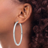 14k White Gold Hoop Earrings, Classic Round Tube Design, High Polish Finish