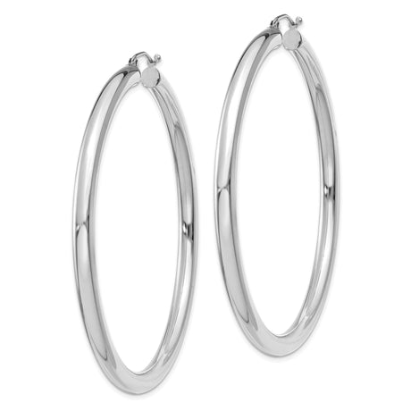 14k White Gold Hoop Earrings, Large Lightweight Round Hoops with High Polish Finish