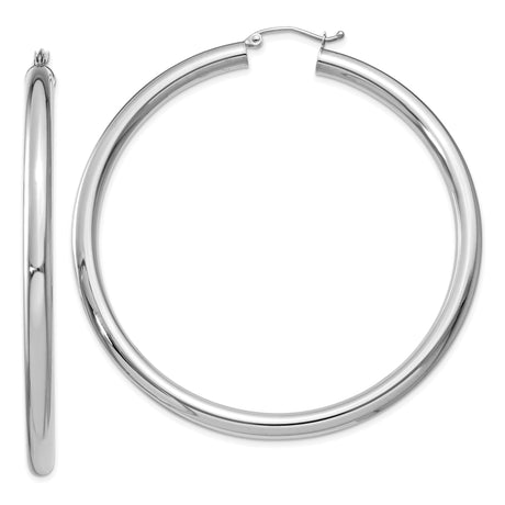 14k White Gold Hoop Earrings, Classic Round Tube Design, High Polish Finish